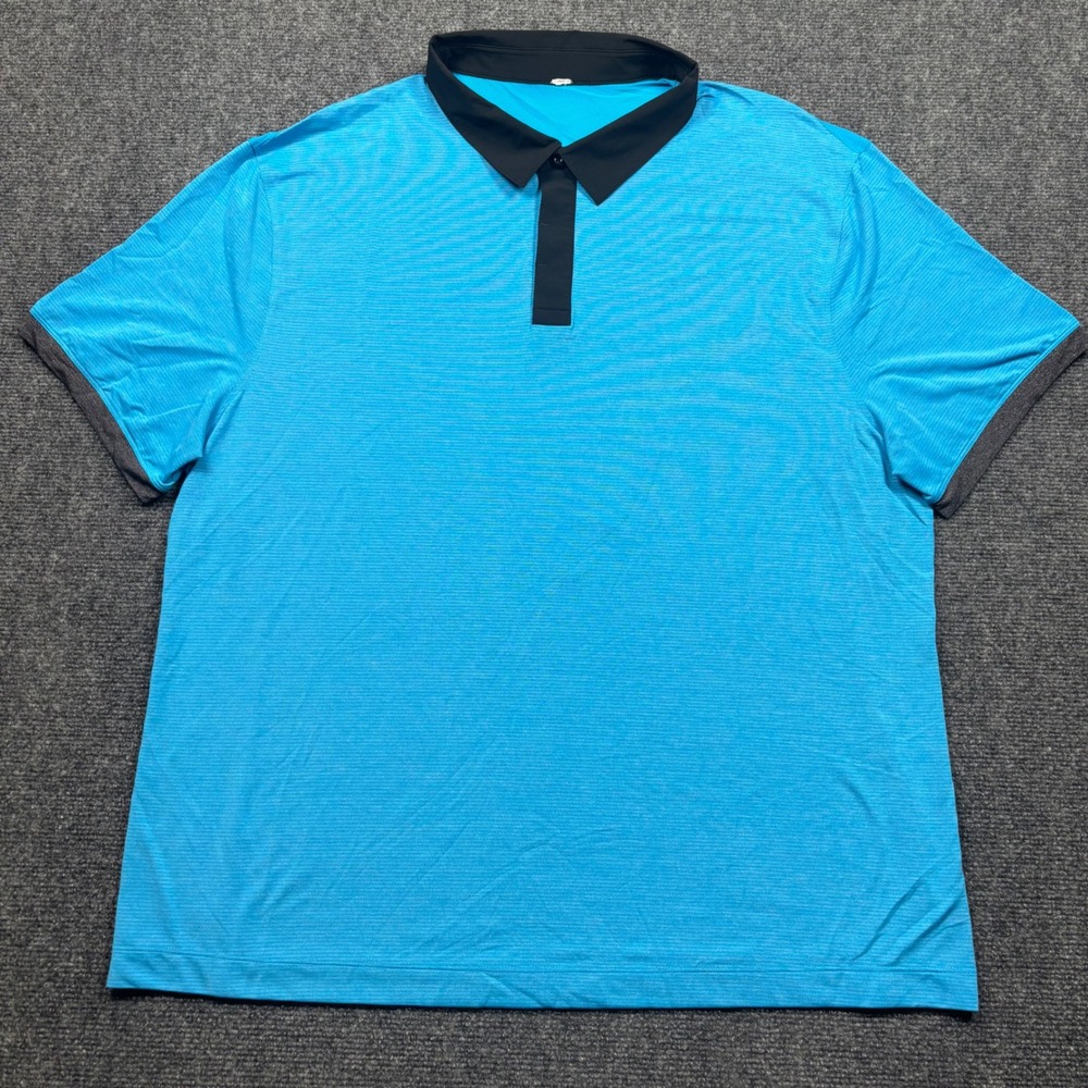 Lululemon Metal Vent Tech Polo Mens XL‎ Blue Contrast Trim Short Sleeve